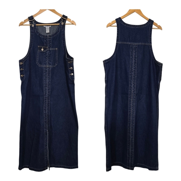 Vintage Casual Dark Blue Denim Overall Dress - Picture 1 of 4